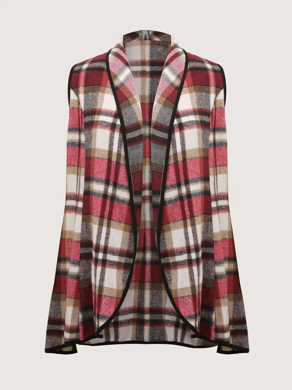 Plaid Curvy Hem Open-Front Vest