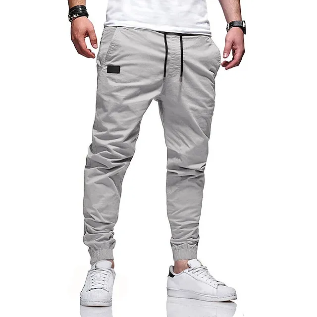 Men's Cargo Pants Cargo Trousers Joggers Trousers Casual Pants Drawstring Elastic Waist Elastic Cuff Plain Sports Outdoor Running Cotton Cotton Blend Streetwear Workout ArmyGreen Black