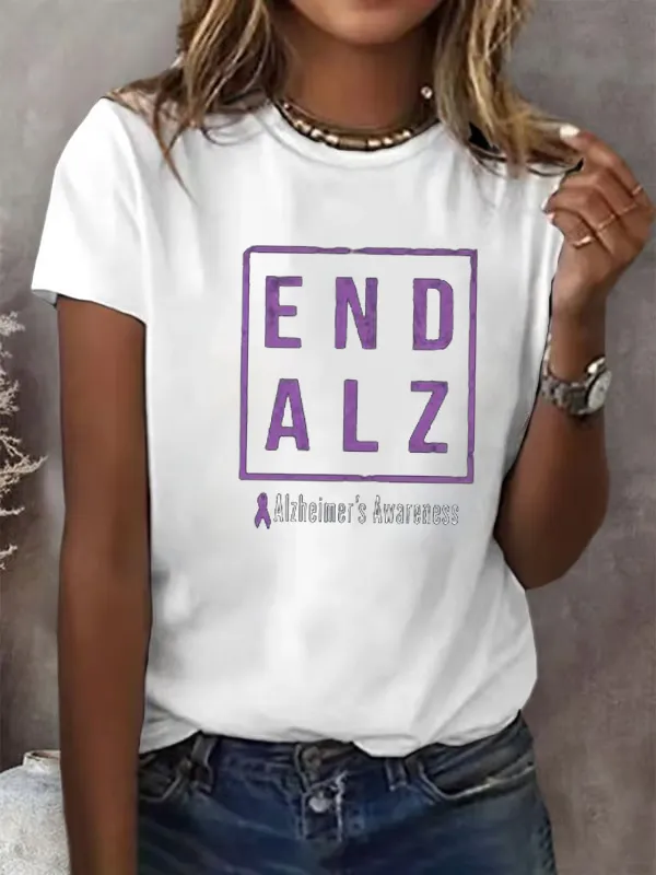 Alzheimer'S Awareness Print Casual T-Shirt