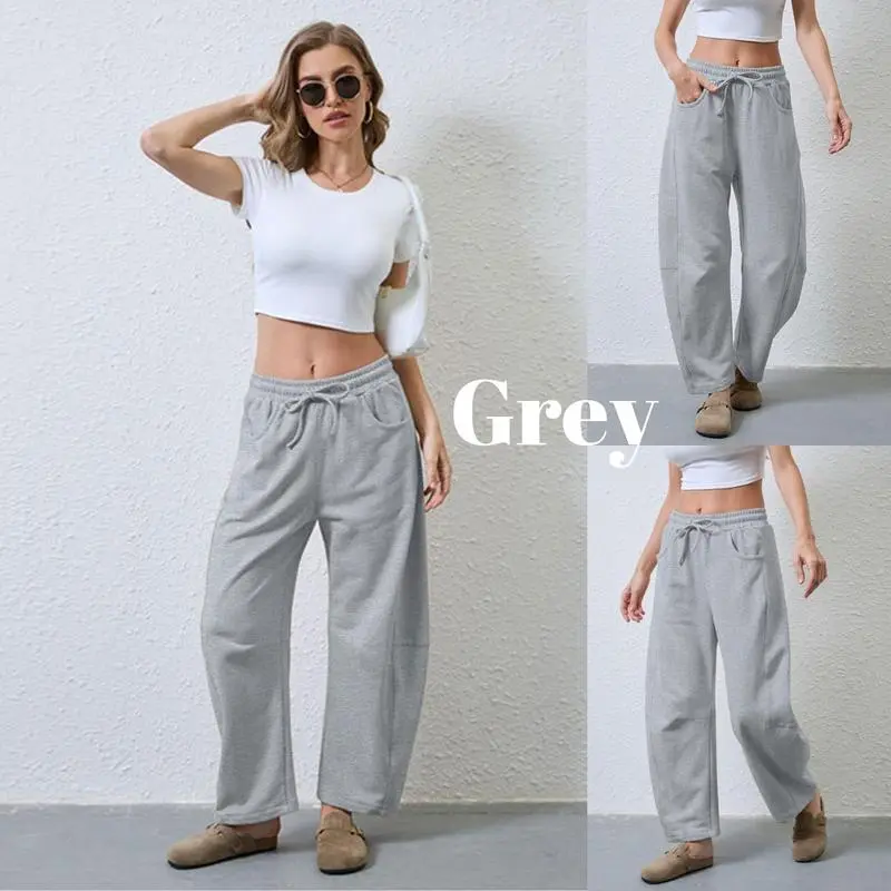 Women's Cotton Barrel-Leg Sweatpants (Drawstring Waist, Pockets)