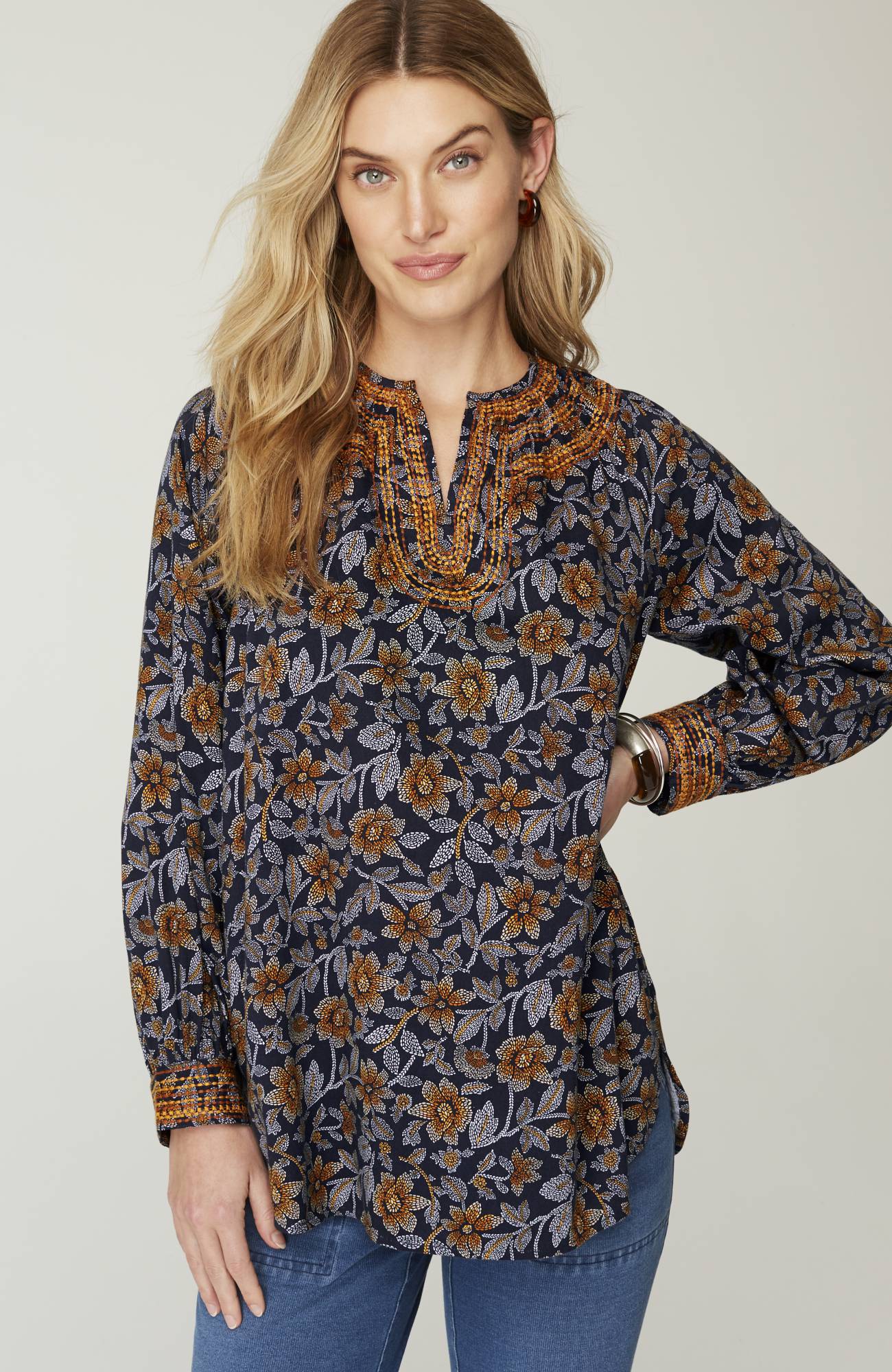pure jill twill embroidered tunic