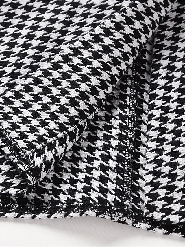 Women's Coat Cloak / Capes Winter Houndstooth Overcoat Fall Long Pea Coat with Belt Elegant Stand Collar Street Daily Wear Fashion Daily Casual Outerwear Long Sleeve Black
