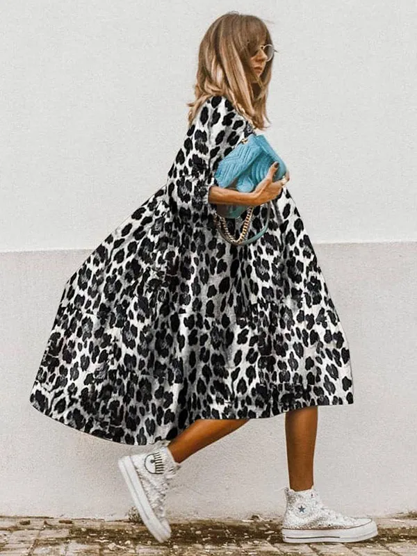 Loose High-Low Pleated Half Sleeves Round-Neck Midi Dress