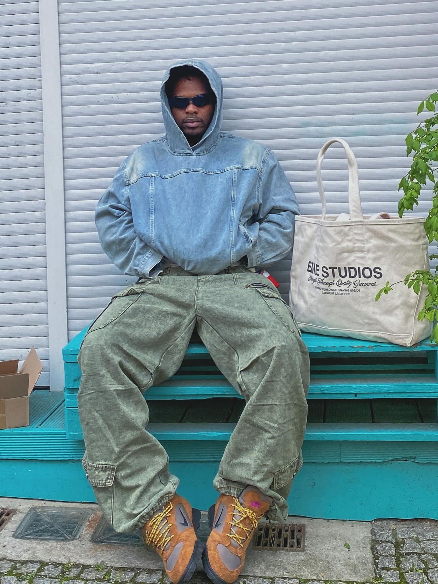 High Street Washed And Worn Denim Hoodie - 1464