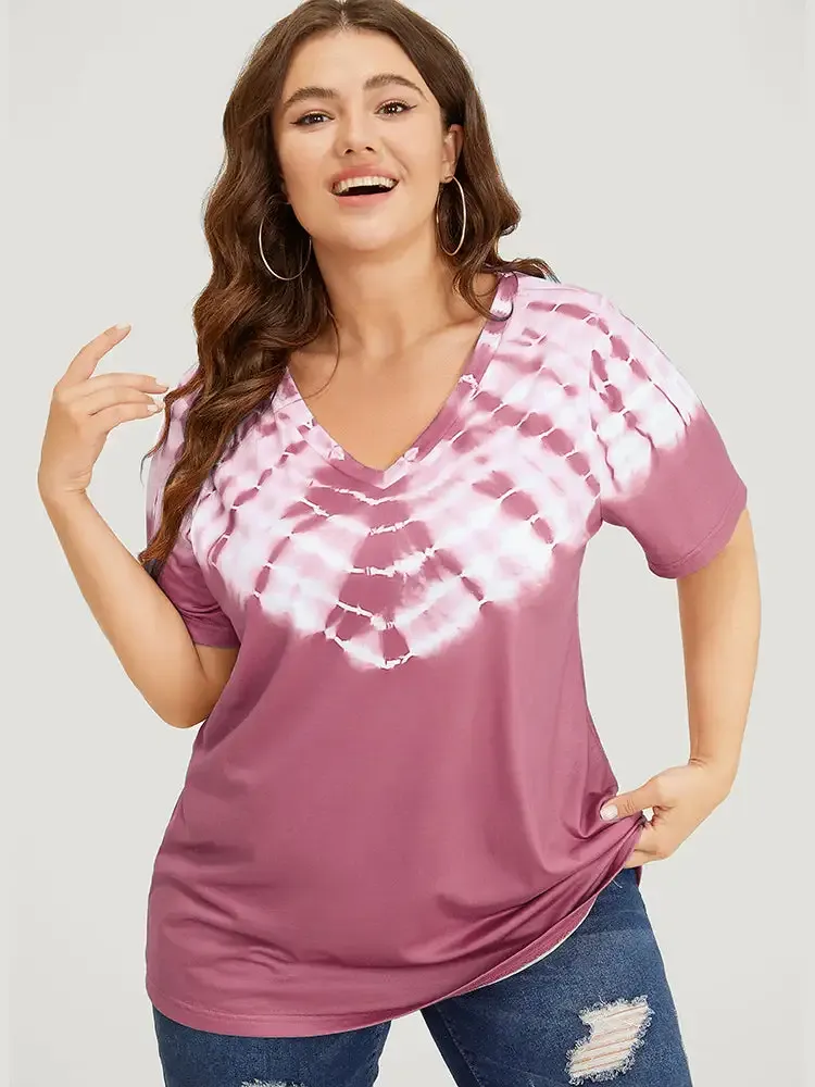 Tie Dye Short Sleeve V Neck T-shirt