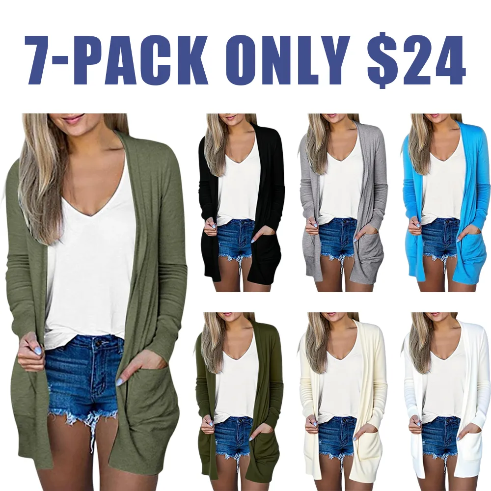Women’s Solid Pocket Cardigan – Casual Long-Sleeve Knit Outerwear for Fall & Winter Daily Wear