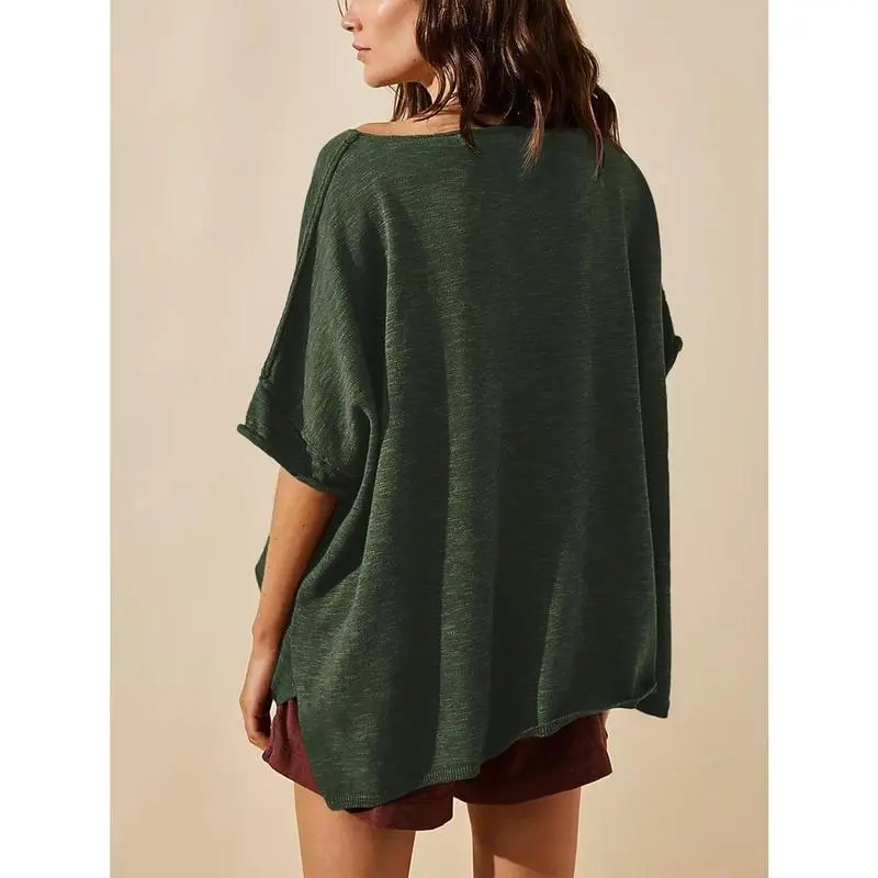 Women's Oversized Crew Neck Side Slit T-Shirt – Casual, Loose-Fit Summer Top
