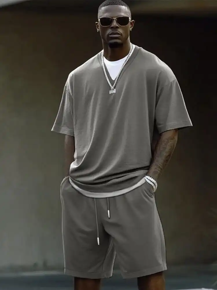 Contrast Fake Two-Piece Cotton Set