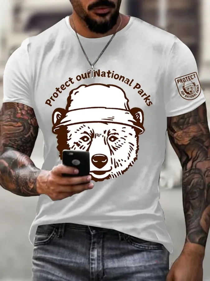 Men'S T-Shirt Men'S Protect Our National Parks Printed Round Neck T-Shirt