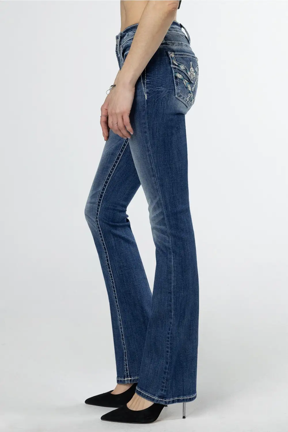 Teal Feathers Bootcut Jeans