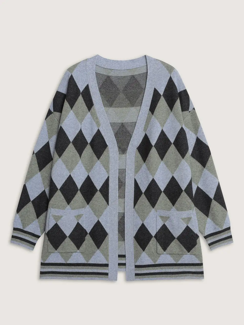 Geometrical Pattern Open-Front Knit Cardigan