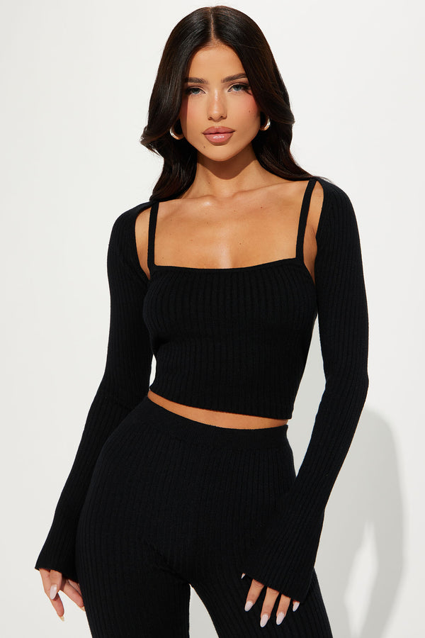 Justine 3 Piece Sweater Pant Set - Black