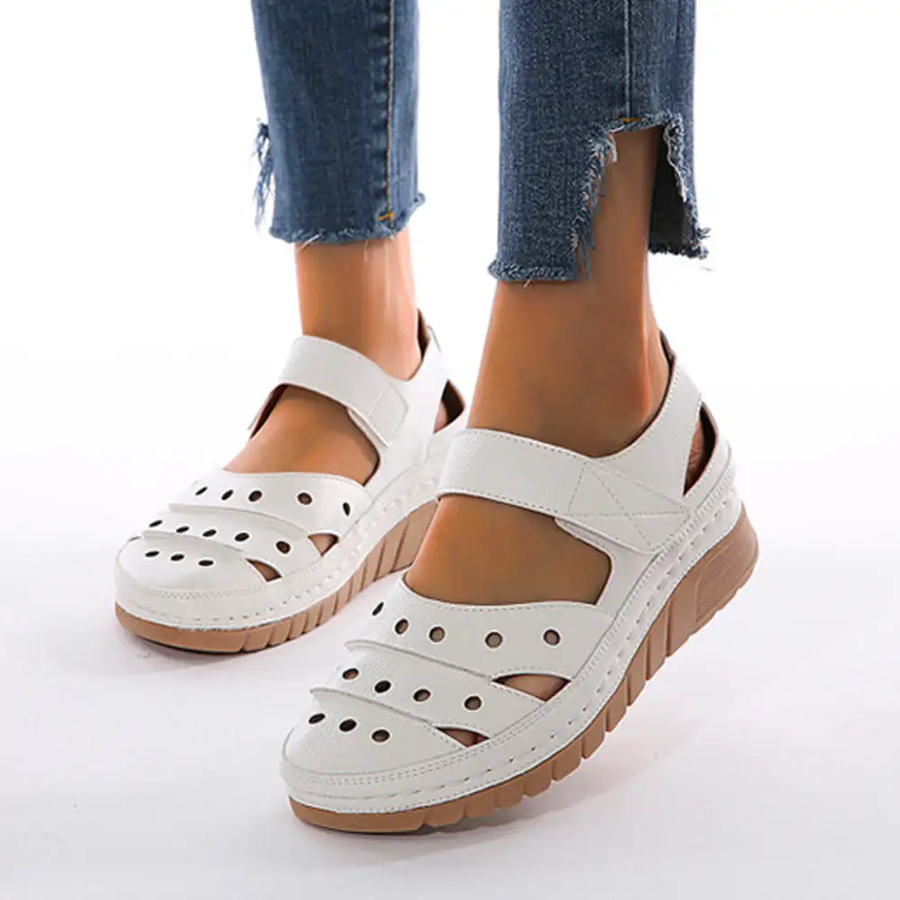 - Women's Casual Platform Flat Comfort Breathable Leather Walking Shoes