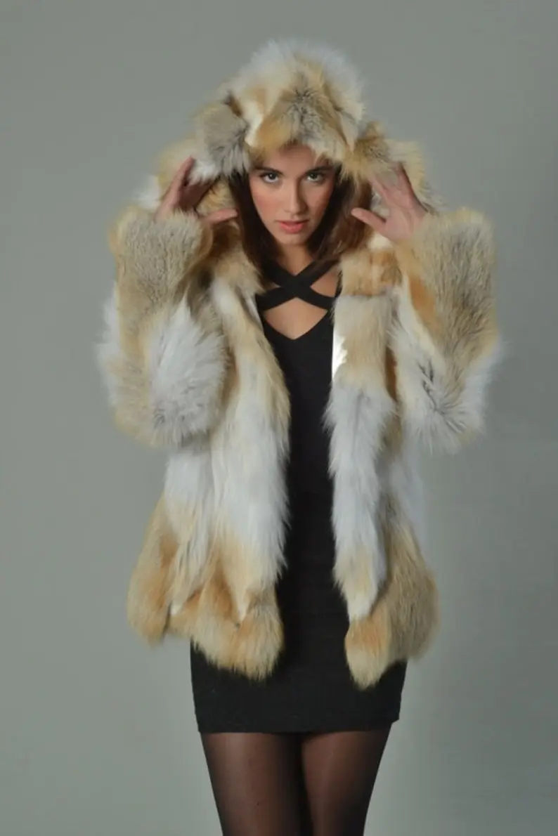 Golden Fox Fur Waist Length Jacket