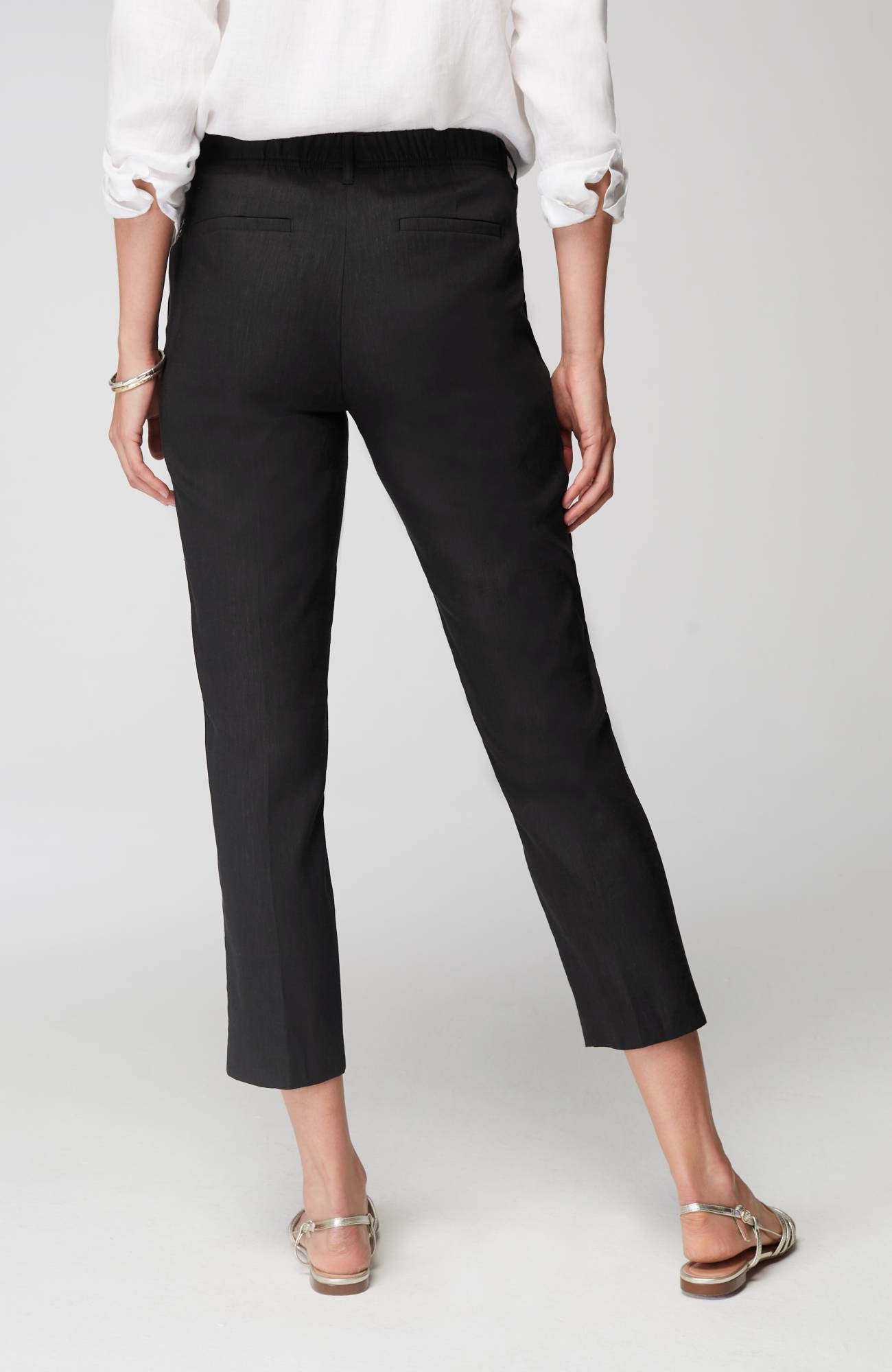 Pintucked Linen-Stretch Slim-Leg Pants