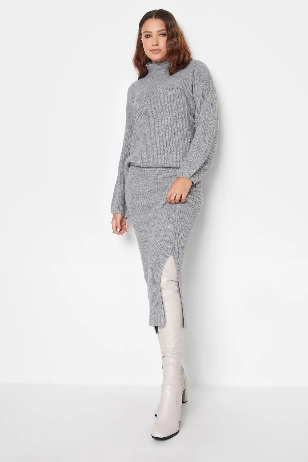LTS Tall Dark Purple Funnel Neck Knitted Jumper