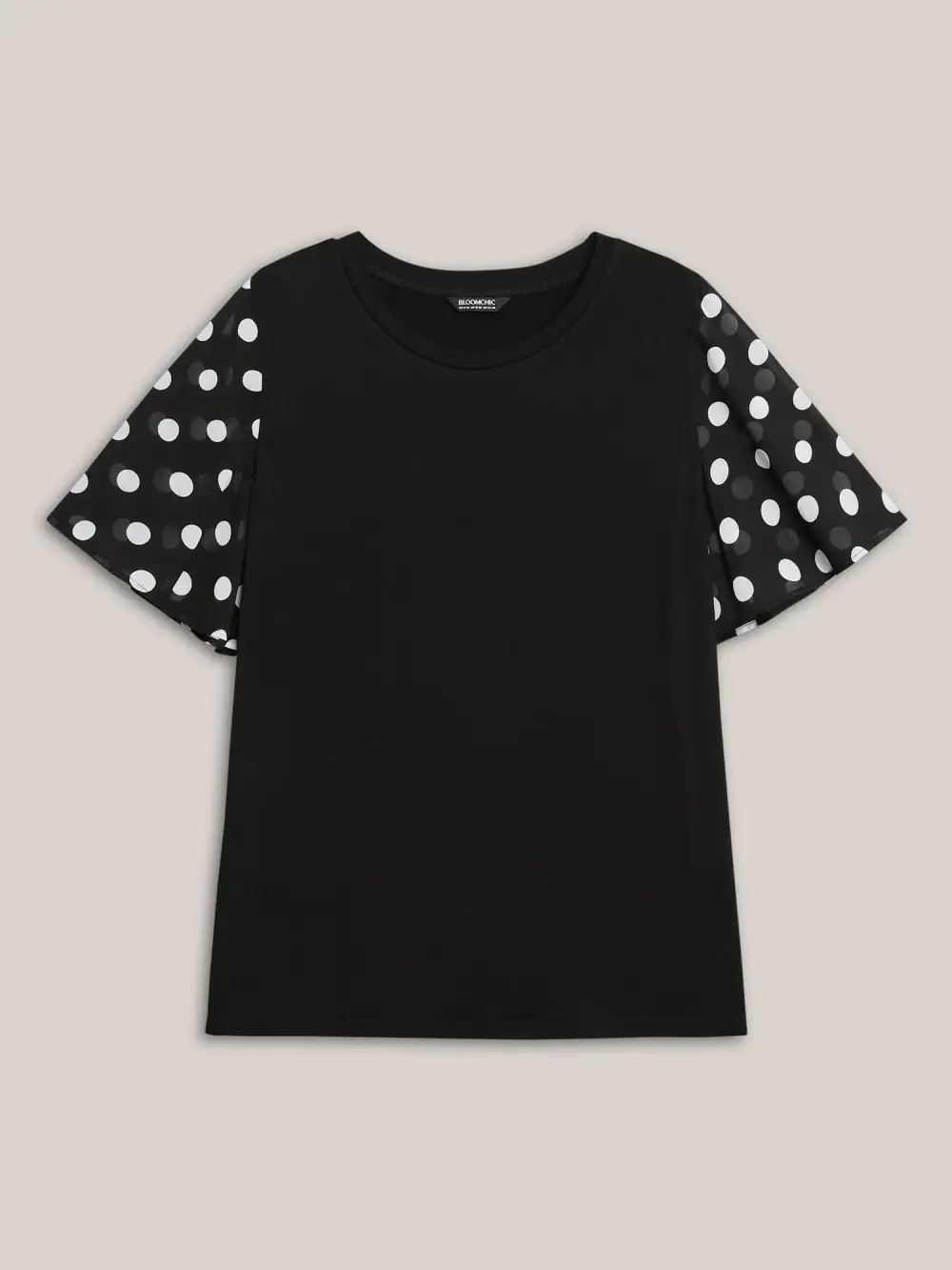 Stretchy Sheer Dot Sleeve Textured T-Shirt