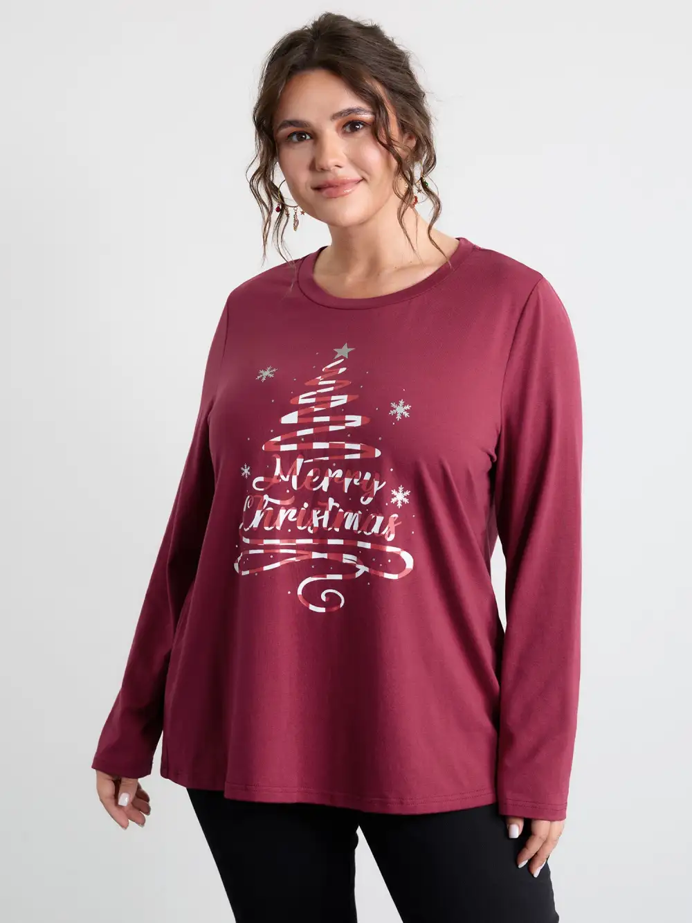 Merry Christmas Print Contrast T-Shirt