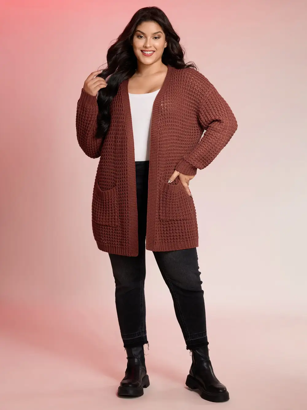 Vintage Textured Pockets Knit Cardigan