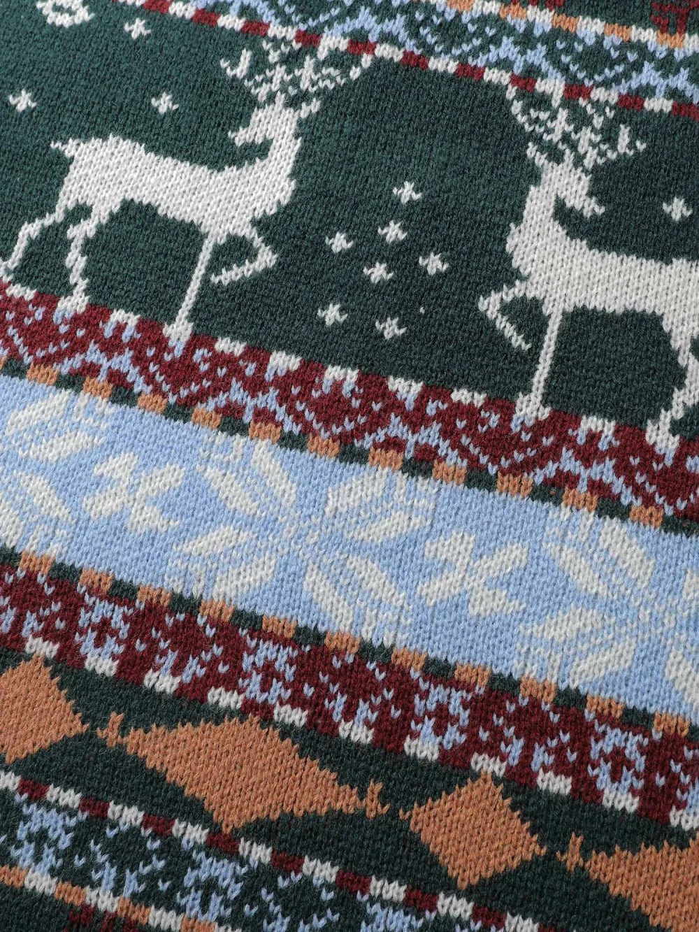 Elk Christmas Print Jacquard Ribbed Hem Pullover