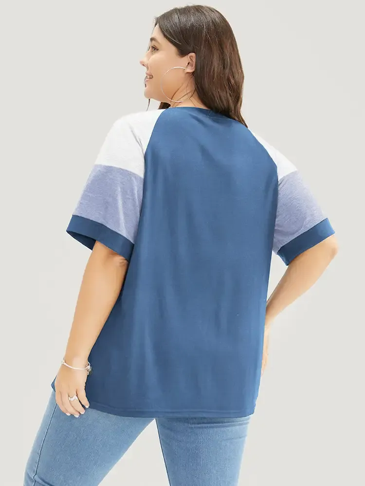 Colorblock Contrast Crew Neck Raglan Sleeve T-shirt