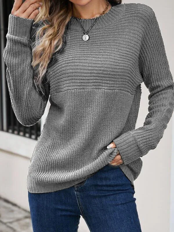 Elegant Round Neck Cotton Long Sleeve Sweater