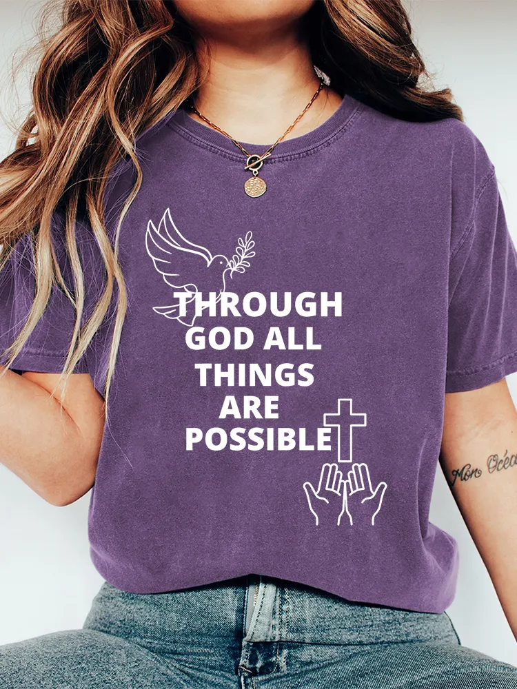 Women'S Through God All Things Are Possible Print T-Shirt