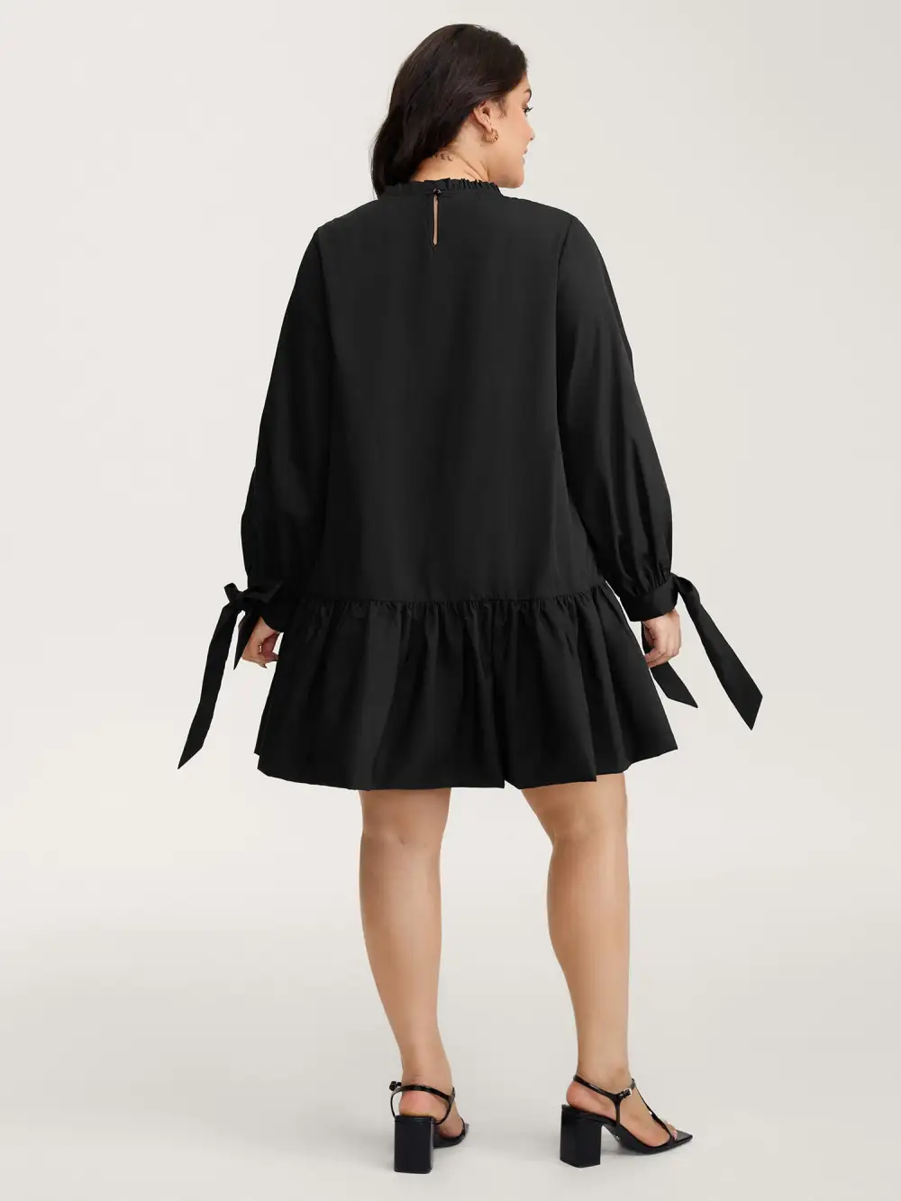 Sleeve-Tie Relaxed-Fit Knee-Length Dress