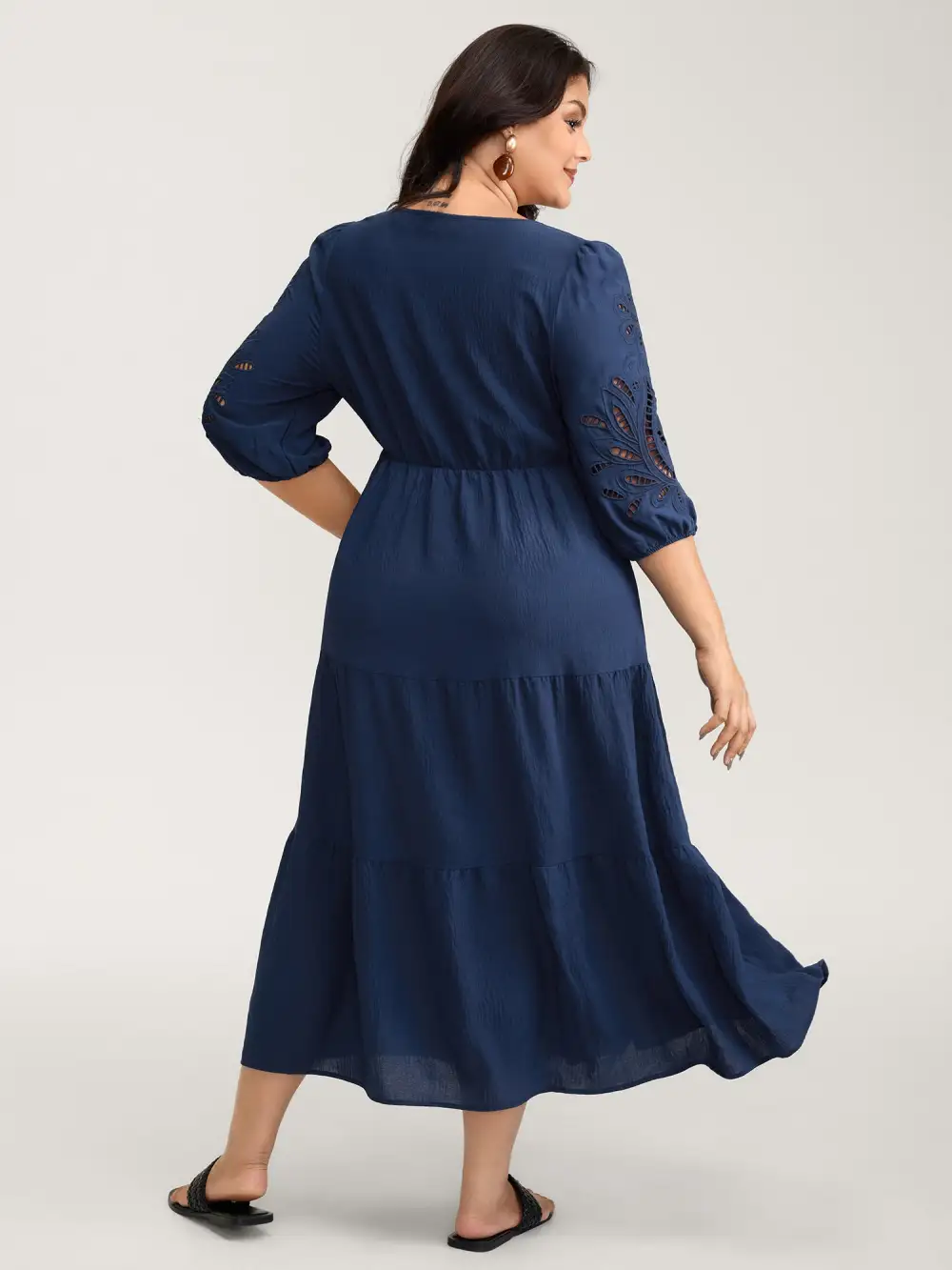 Floral Cut-Out Embroidery Tiered Maxi Dress