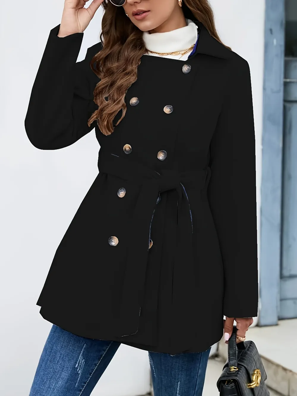 Premium Womens Double Breasted Solid Coat - Timeless Long Sleeve, Ultra-Versatile & Chic - Perfect for Multiple Occasions