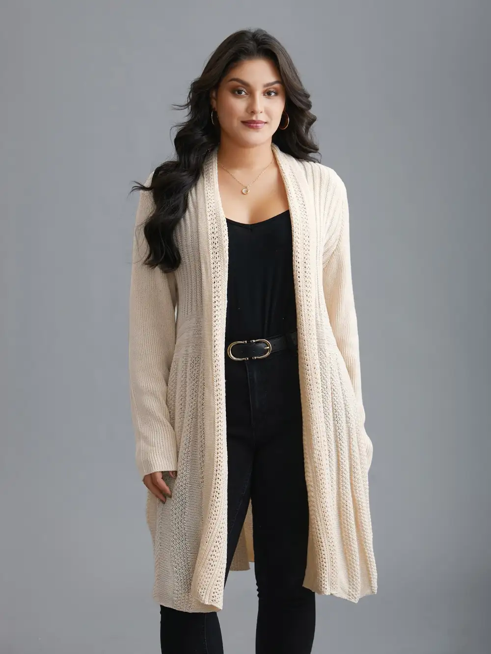 Plain Textured Kimono Collar Cardigan