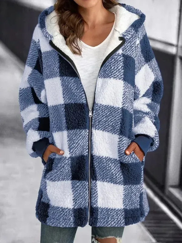 HOODIE PLAID LOOSE OVERCOAT