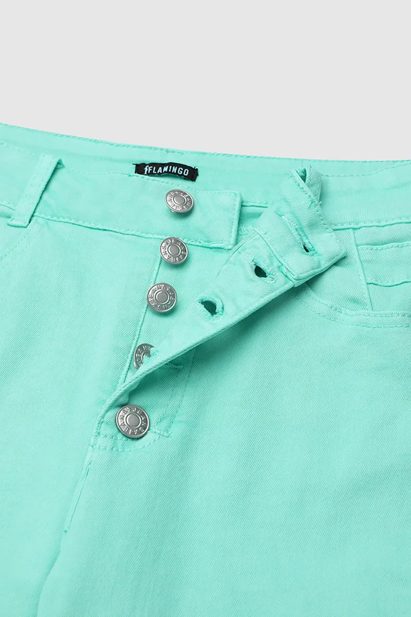 Solid Button Fly High Waist Capri Jeans