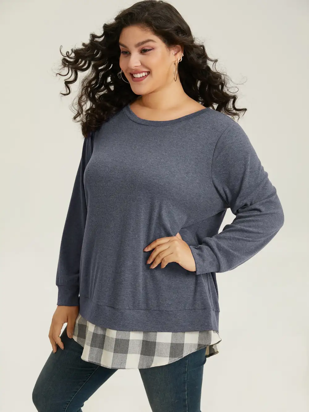 Heather Plaid Patchwork Crew Neck T-shirt