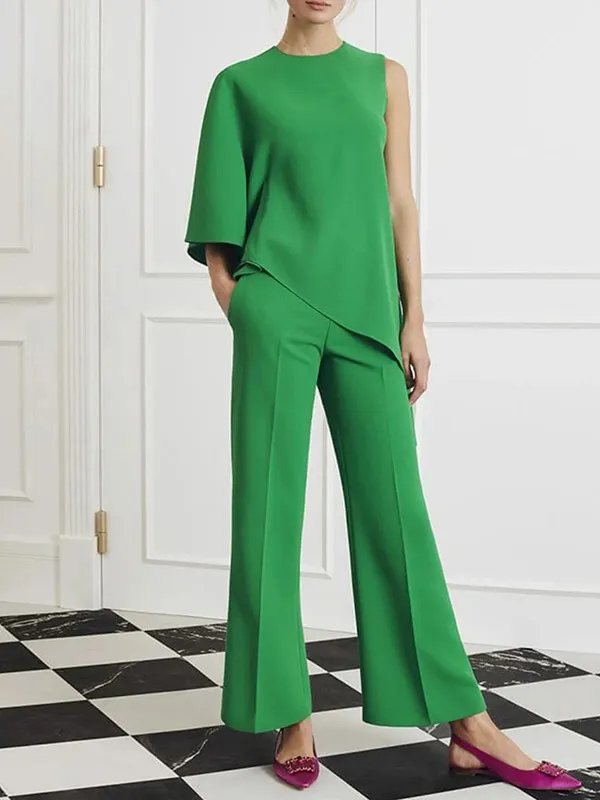 Fashion Solid Color Asymmetric T-Shirt