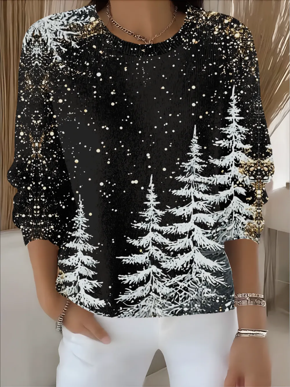 Women's Pullover Sweater Autumn and Winter Festival Floral Pattern Top