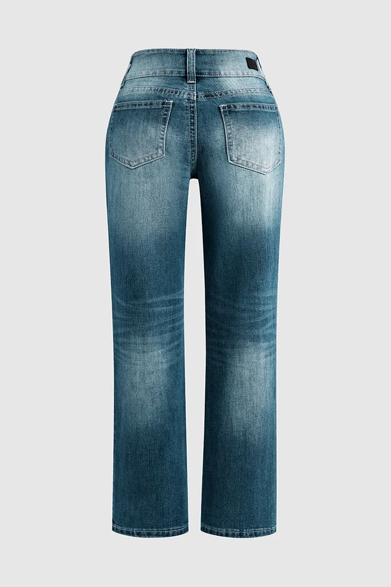 Double Button Mid Waist Bootcut Jeans