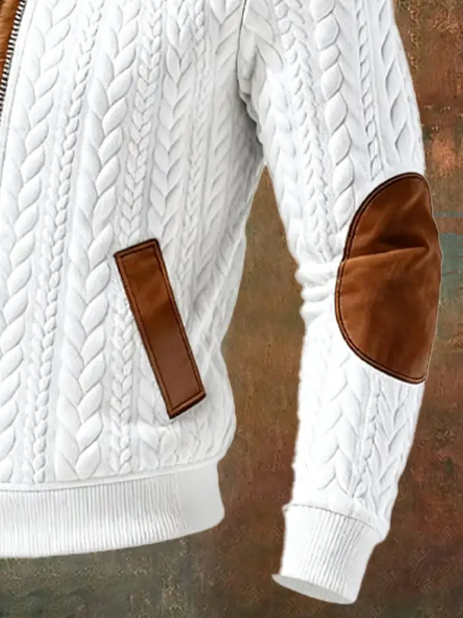 Men's Retro Texture Knitted Jacquard Warm Multi-Pocket Outdoor Jacket