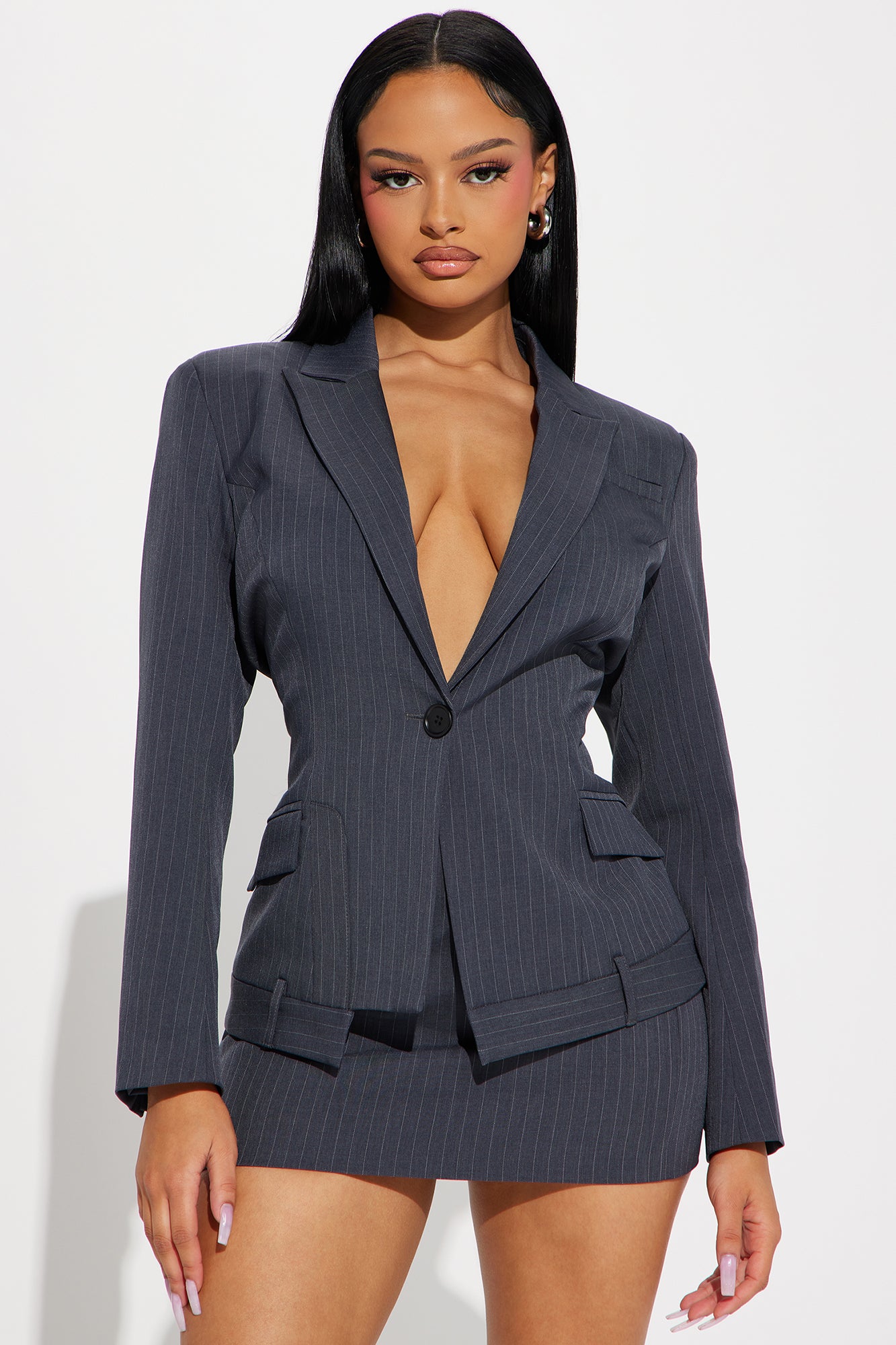 Nessa Blazer Skirt Set - Grey