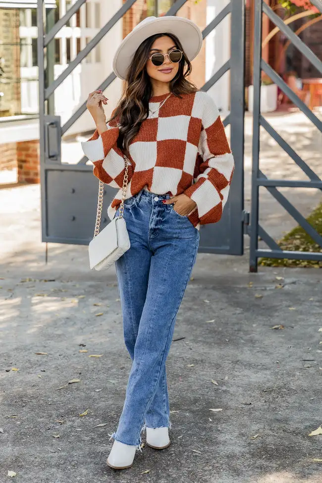 Best Behavior Brown Checkered Sweater