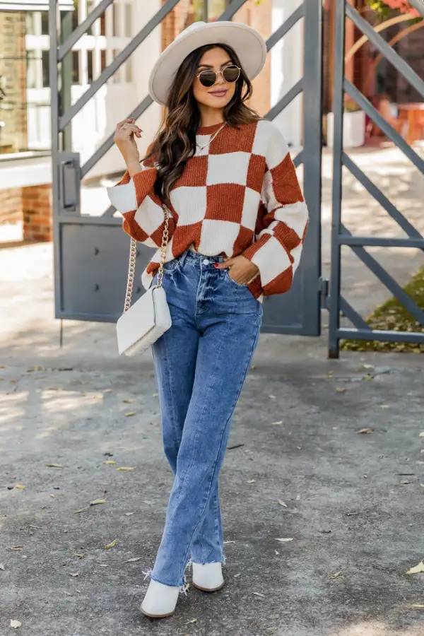 Best Behavior Brown Checkered Sweater
