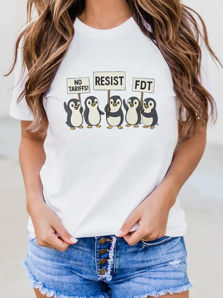 Penguins Against Tariffs Resist Fdt Anti Trump Funny Essential T-Shirt