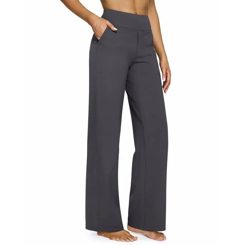 Women’s High-Waist Wide Leg Casual Pants-Loose Fit Yoga Trousers with Pockets for Work, Lounge