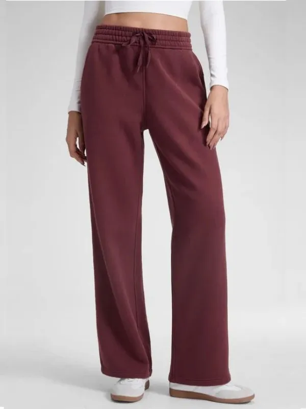 Women's cotton fleece-lined track pants, straight leg casual loungewear track pants