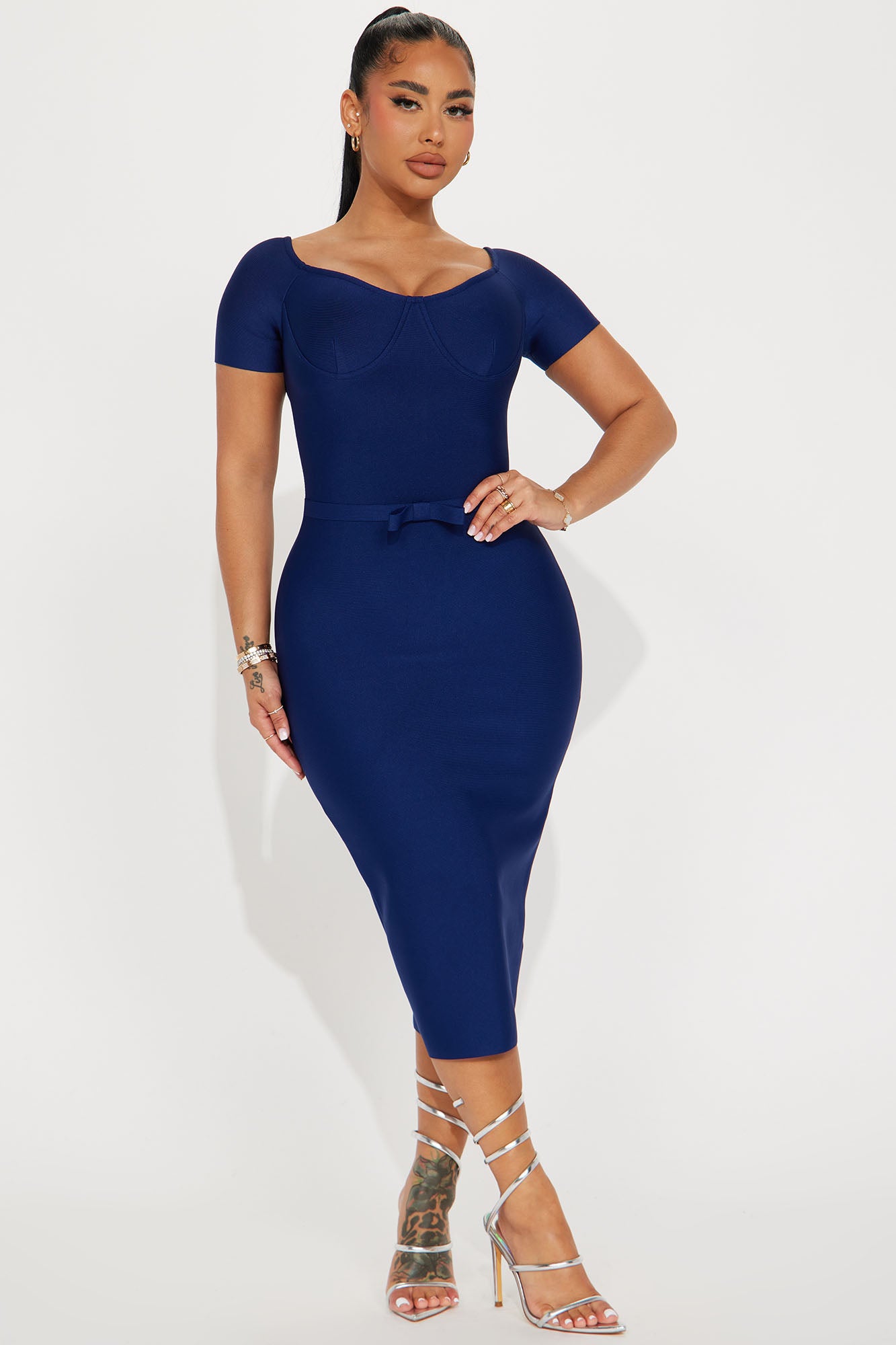 Take It Or Leave It Bandage Midi Dress - Navy