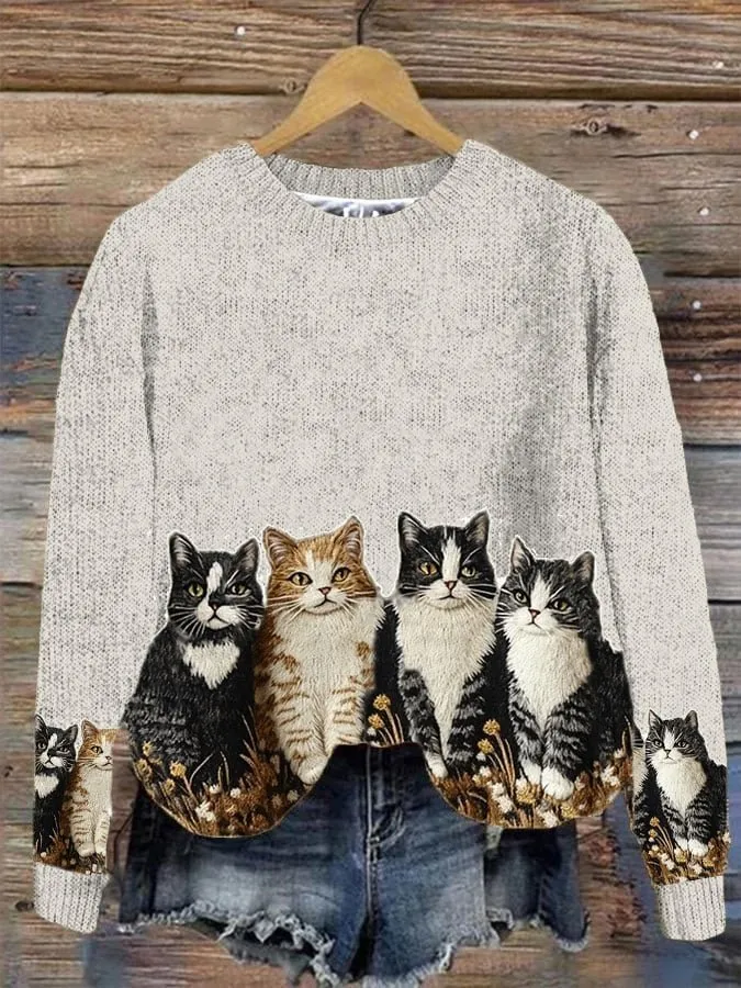 Crew Neck Simple Maple Leaf Knitted Sweater