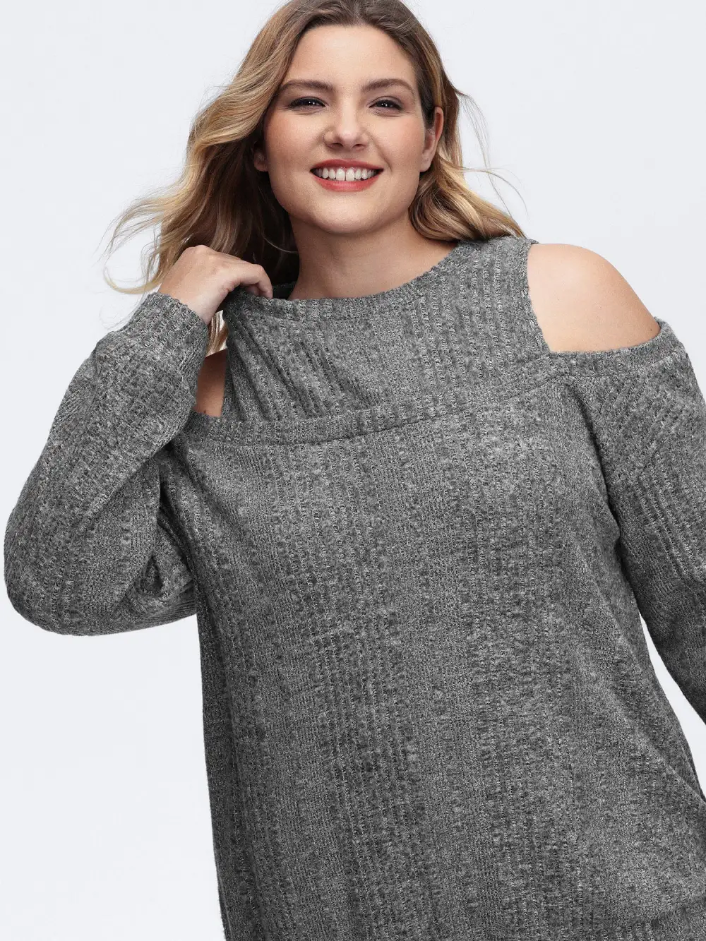 Off-Shoulder Textured Solid Sweatshirt