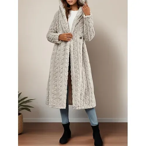 Women's Fleece Jacket Casual Jacket Hoodie Jacket Comfortable Breathable Zipper Pocket Casual Solid Color Vacation Street Casual Daily Wear Zipper Regular Hooded Regular Fit Long Sleeve Outerwear