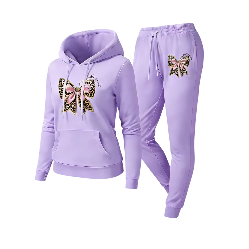 Women's Leopard Print Bow Pattern Tracksuit