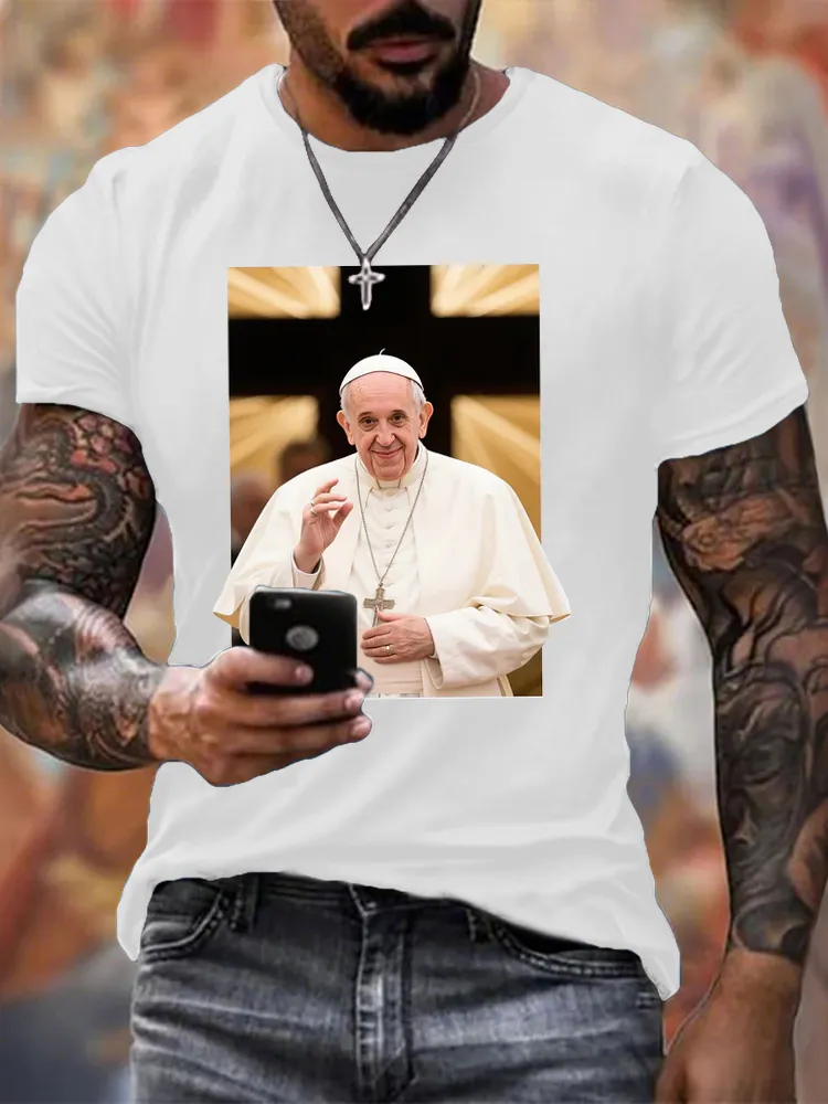 Men's I Love PF Print Short Sleeve Round Neck Cotton T-Shirt